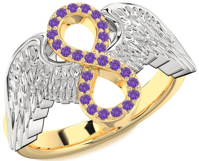 Amethyst Gold Silver Infinity Wings Ring