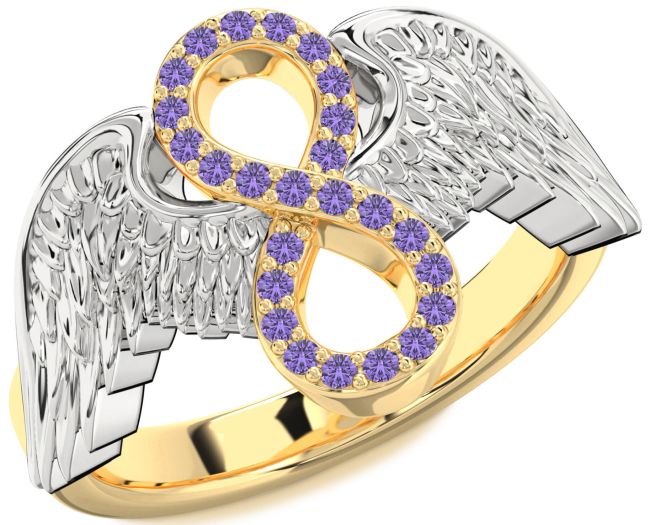 Alexandrite Gold Silver Infinity Wings Ring
