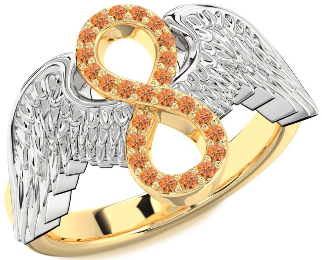 Citrine Gold Silver Infinity Wings Ring