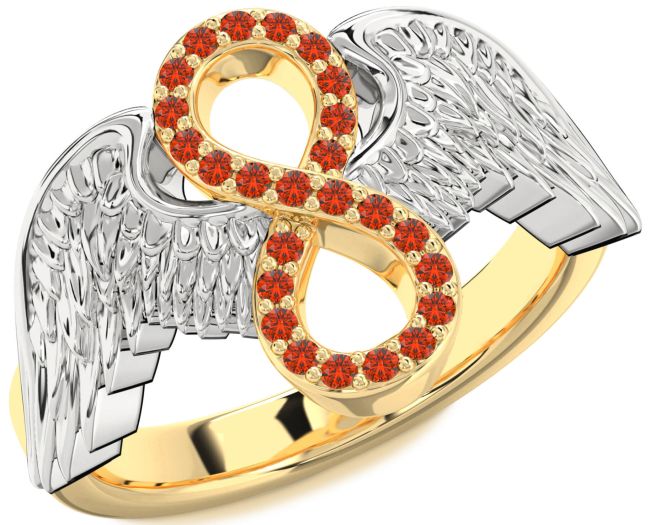 Fire Opal Gold Silver Infinity Wings Ring
