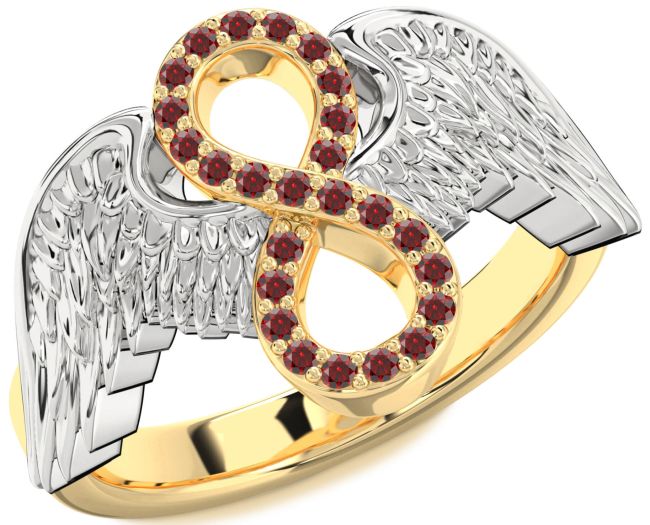 Garnet Gold Silver Infinity Wings Ring