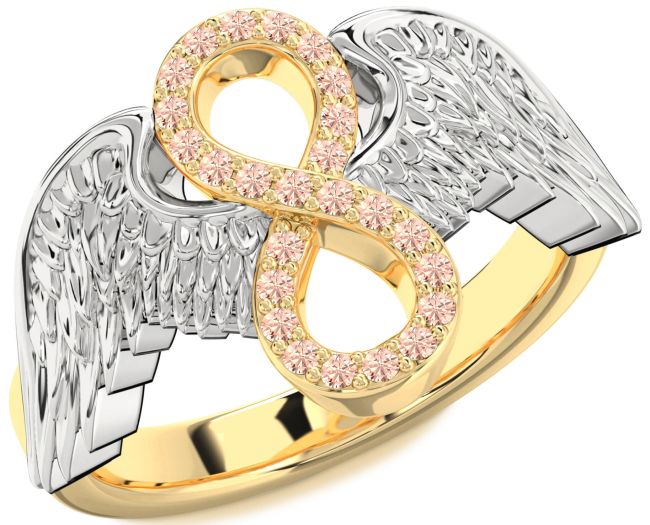 Morganite Gold Silver Infinity Wings Ring