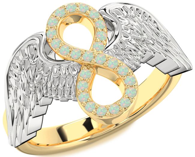 Opal Gold Silver Infinity Wings Ring