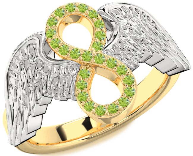 Peridot Gold Silver Infinity Wings Ring
