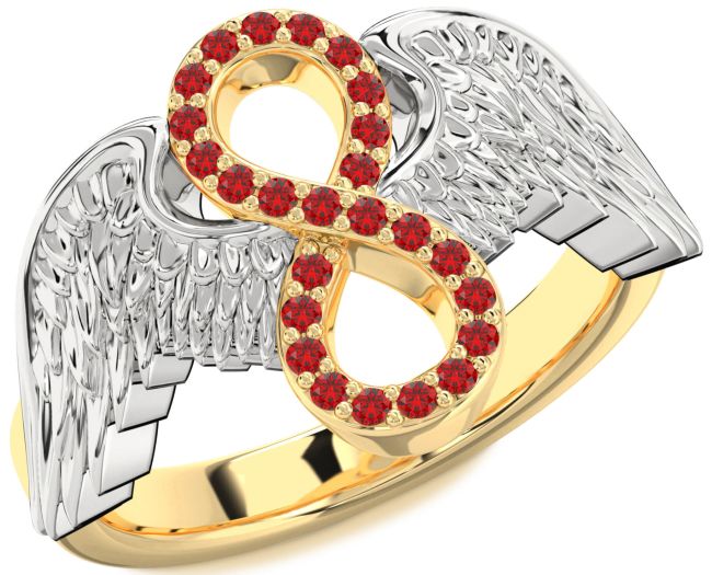 Ruby Gold Silver Infinity Wings Ring