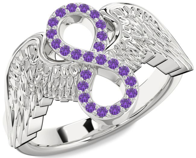 Amethyst Silver Infinity Wings Ring