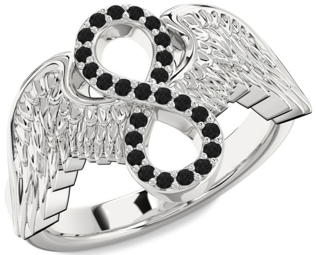 Black Diamond Platinum Infinity Wings Ring