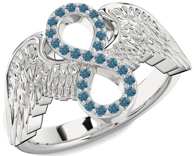 Blue Diamond Platinum Infinity Wings Ring