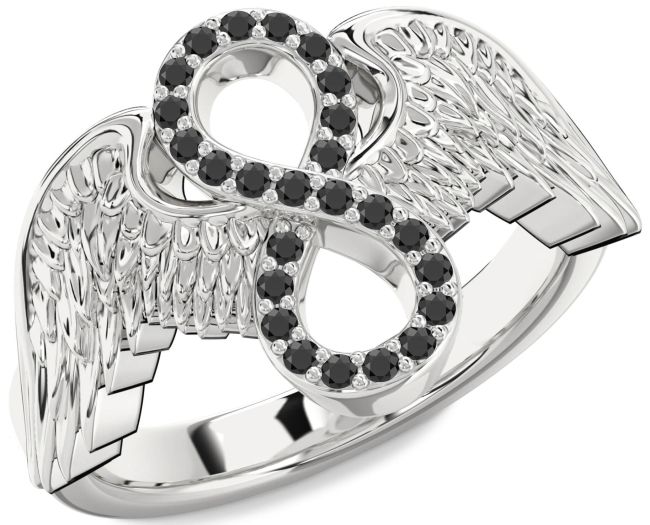 Black Onyx Platinum Infinity Wings Ring