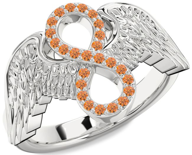 Citrine Silver Infinity Wings Ring
