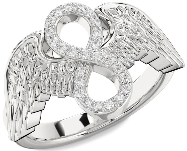 Diamond Silver Infinity Wings Ring