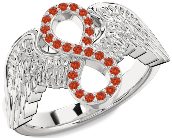 Fire Opal Silver Infinity Wings Ring