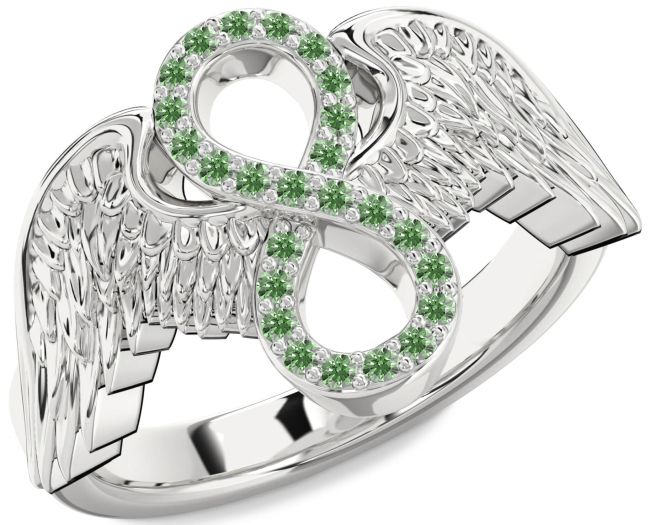 Green Diamond Platinum Infinity Wings Ring