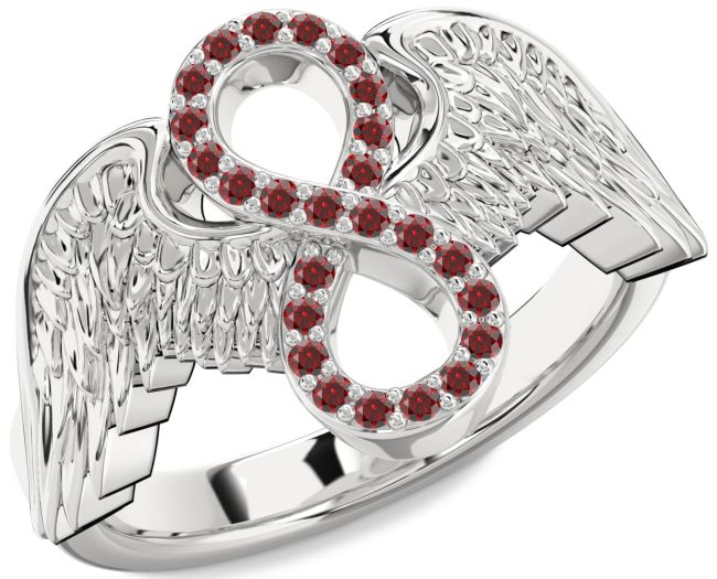 Garnet Silver Infinity Wings Ring