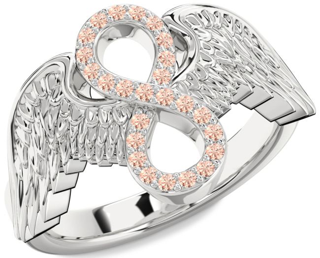 Morganite Silver Infinity Wings Ring