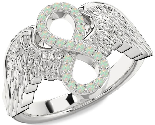 Opal Silver Infinity Wings Ring