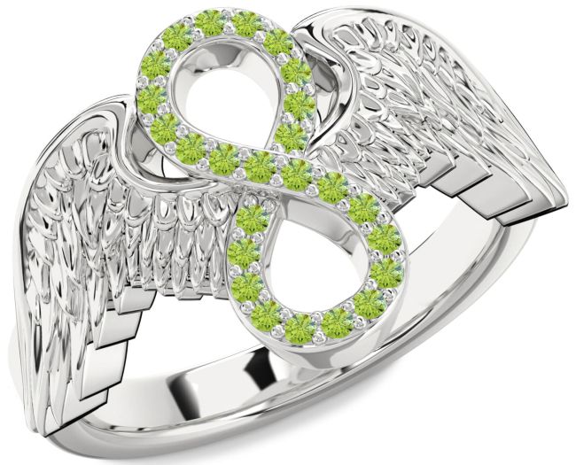 Peridot Silver Infinity Wings Ring