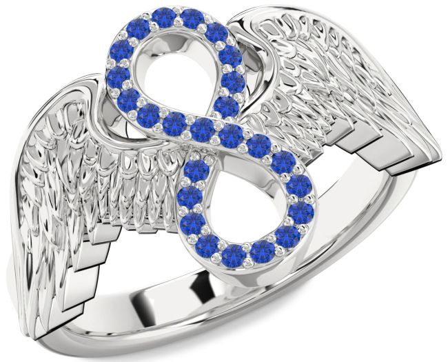 Blue Sapphire Silver Infinity Wings Ring