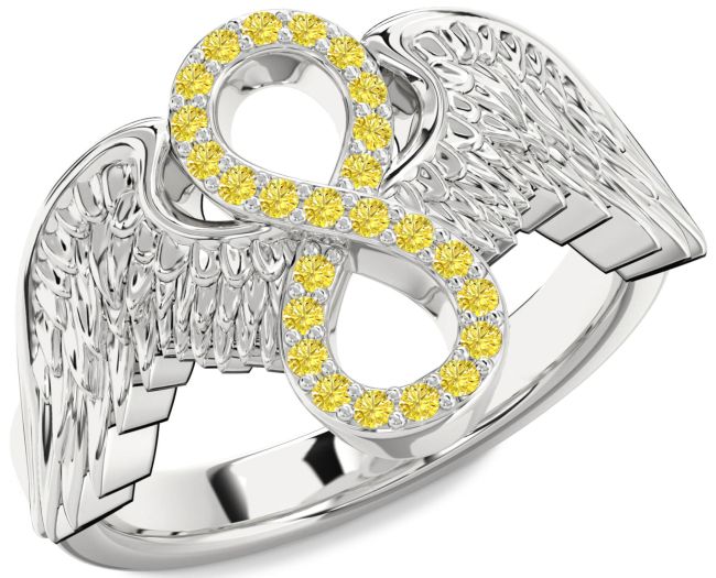 Yellow Diamond Platinum Infinity Wings Ring