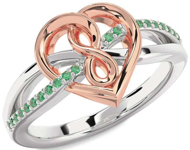 Emerald Platinum & Rose Gold Heart Infinity Ring