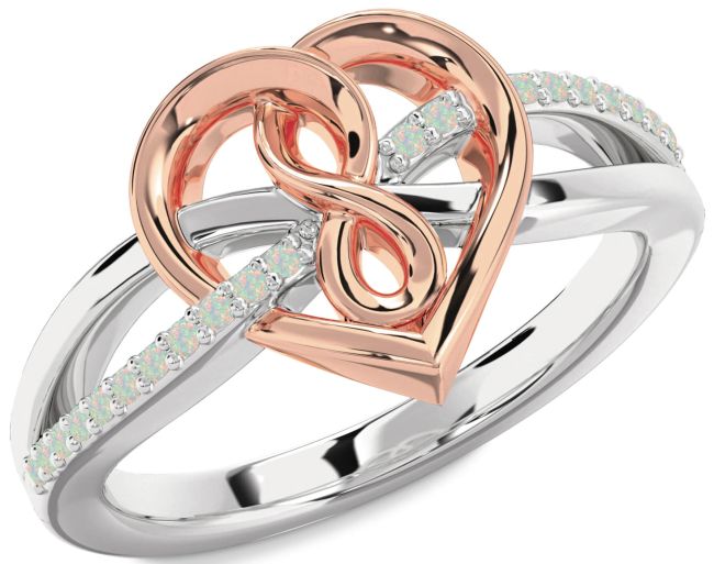 Opal Rose Gold Silver Heart Infinity Ring