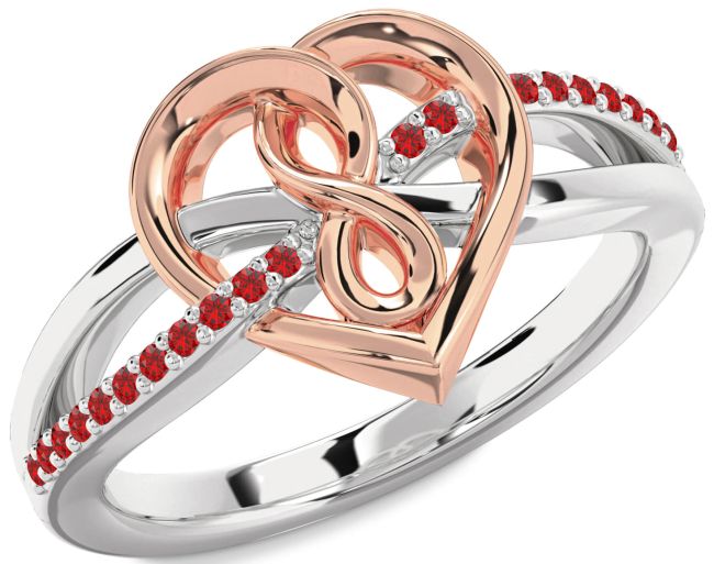 Ruby White Rose Gold Heart Infinity Ring