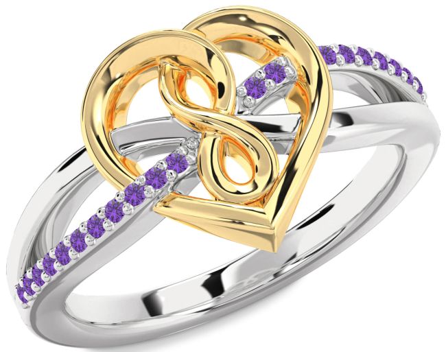 Amethyst Gold Silver Heart Infinity Ring
