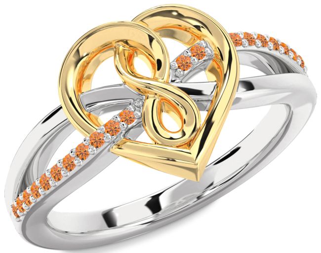 Citrine Gold Silver Heart Infinity Ring