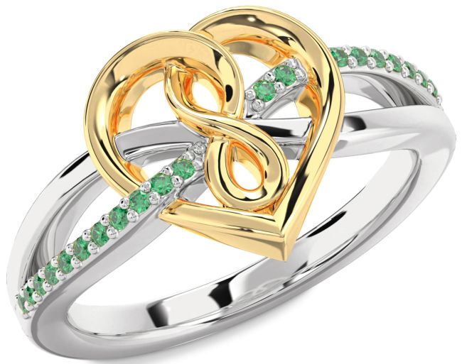 Emerald Gold Silver Heart Infinity Ring