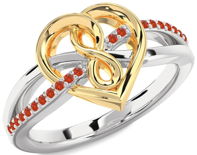 Fire Opal Gold Silver Heart Infinity Ring