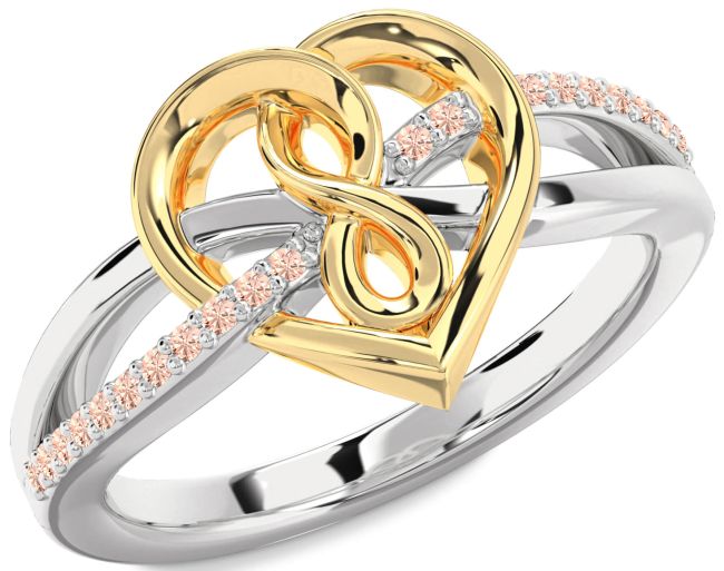 Morganite Gold Silver Heart Infinity Ring