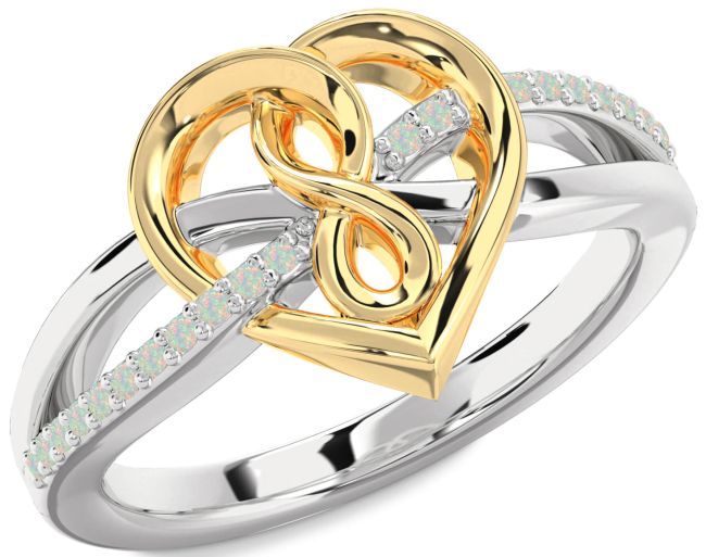 Opal Gold Silver Heart Infinity Ring