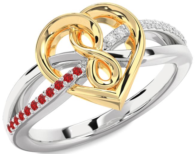 Diamond & Ruby Gold Silver Heart Infinity Promise Ring