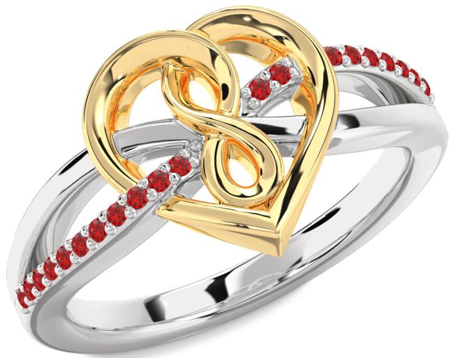 Ruby Gold Silver Heart Infinity Ring