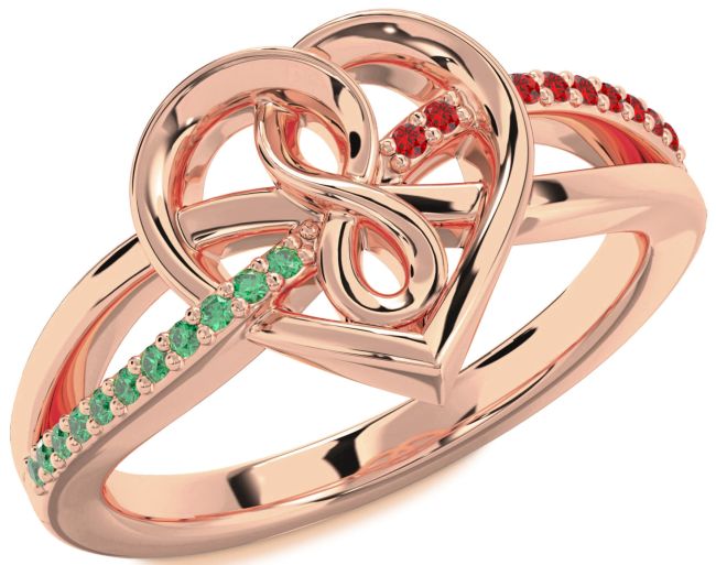 Emerald & Ruby Rose Gold Heart Infinity Promise Ring