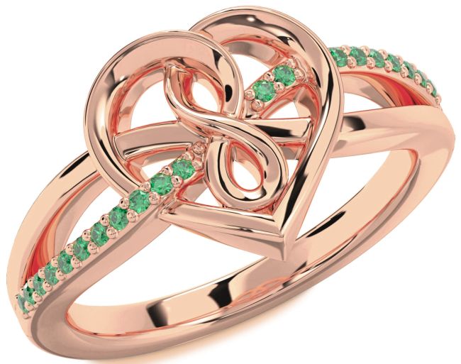 Emerald Rose Gold Heart Infinity Ring