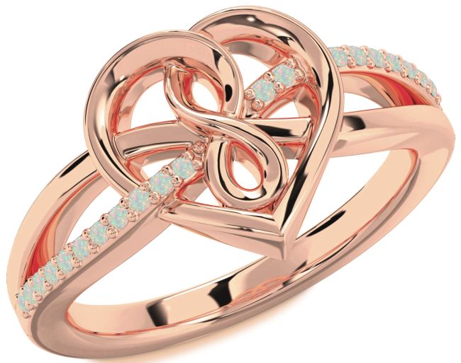 Opal Rose Gold Silver Heart Infinity Ring