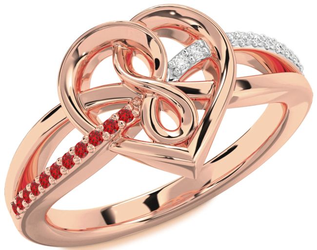 Diamond & Ruby Rose Gold Heart Infinity Promise Ring