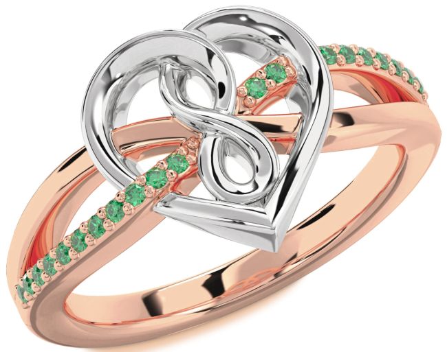 Emerald Rose Gold Silver Heart Infinity Ring