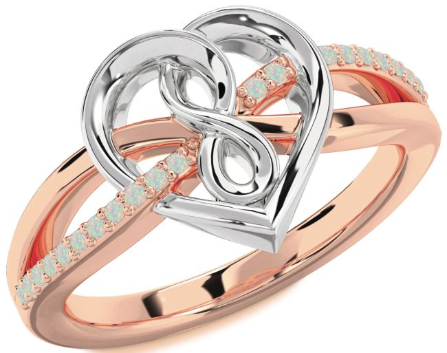 Opal Rose Gold Silver Heart Infinity Ring