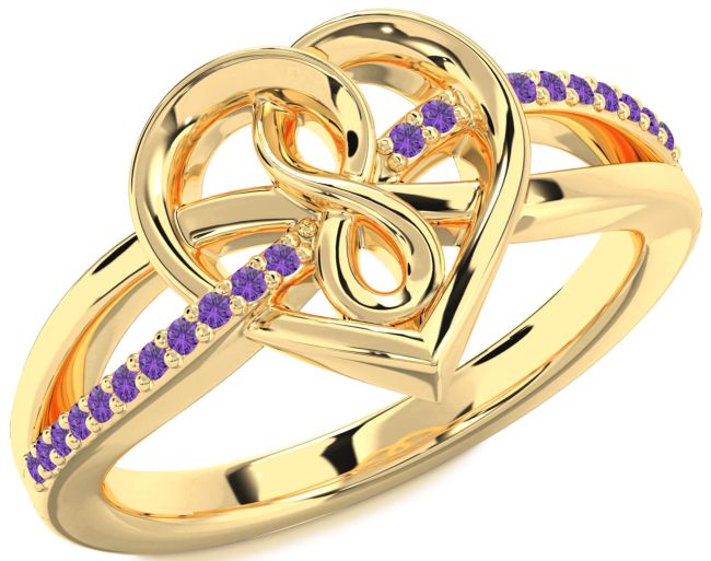 Amethyst Gold Heart Infinity Ring