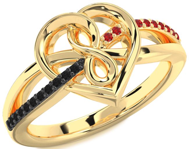 Black Diamond & Ruby Gold Heart Infinity Promise Ring