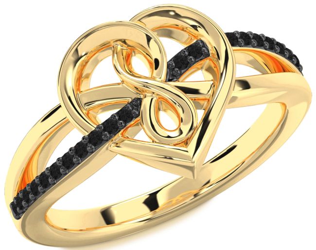 Black Diamond Gold Silver Heart Infinity Ring