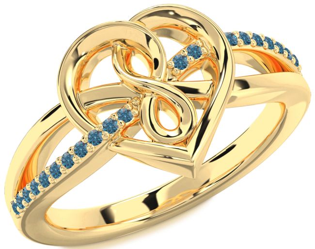 Blue Diamond Gold Heart Infinity Ring