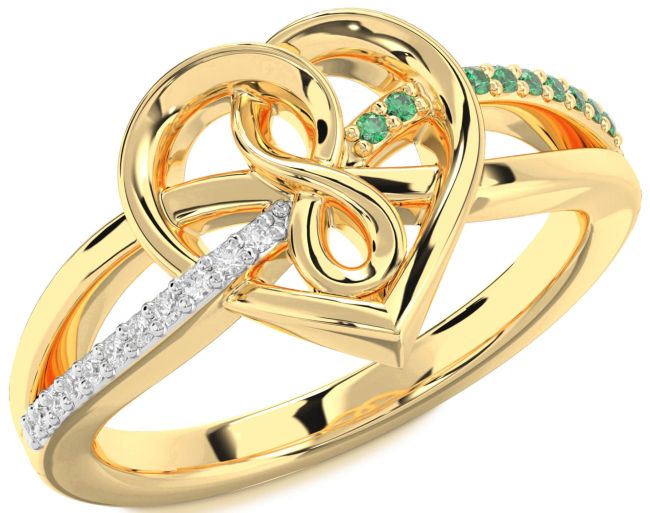 Emerald & Diamond Gold Heart Infinity Promise Ring