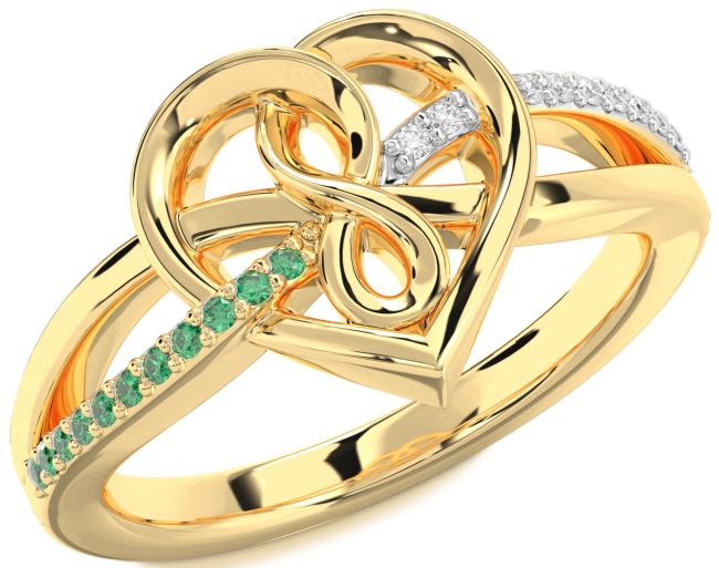 Diamond & Emerald Gold Silver Heart Infinity Promise Ring