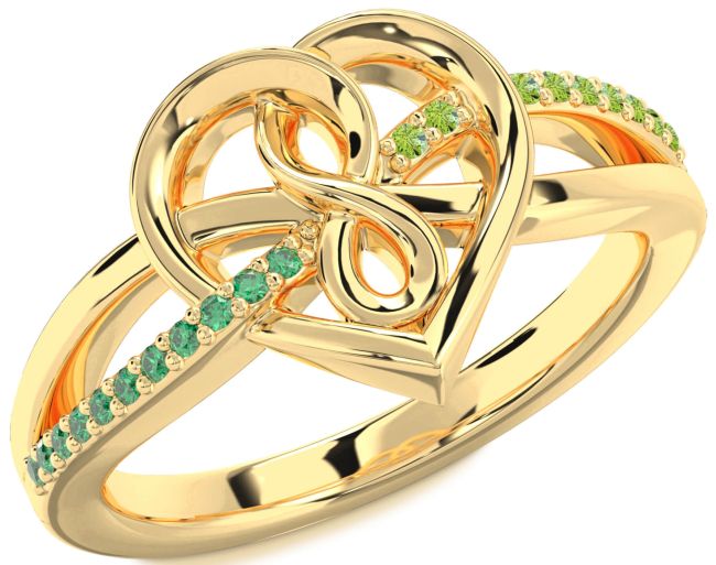 Emerald & Peridot Gold Silver Heart Infinity Promise Ring
