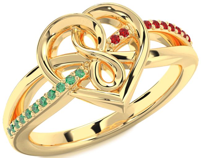 Emerald & Ruby Gold Heart Infinity Promise Ring