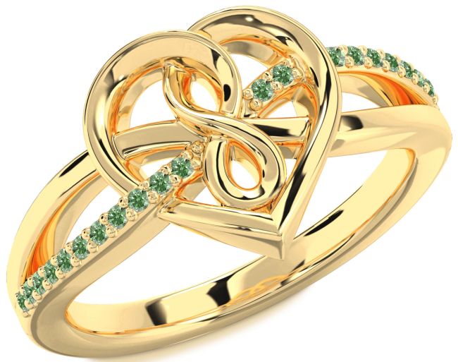 Green Diamond Gold Heart Infinity Ring