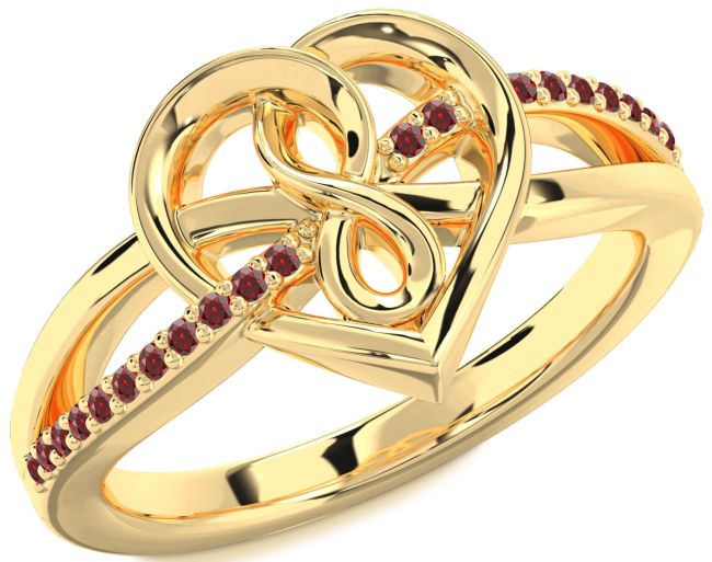 Garnet Gold Heart Infinity Ring